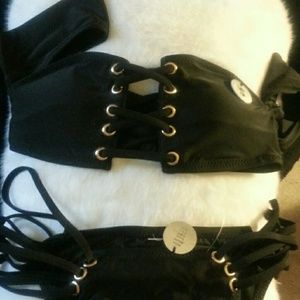 Black lace up bikini